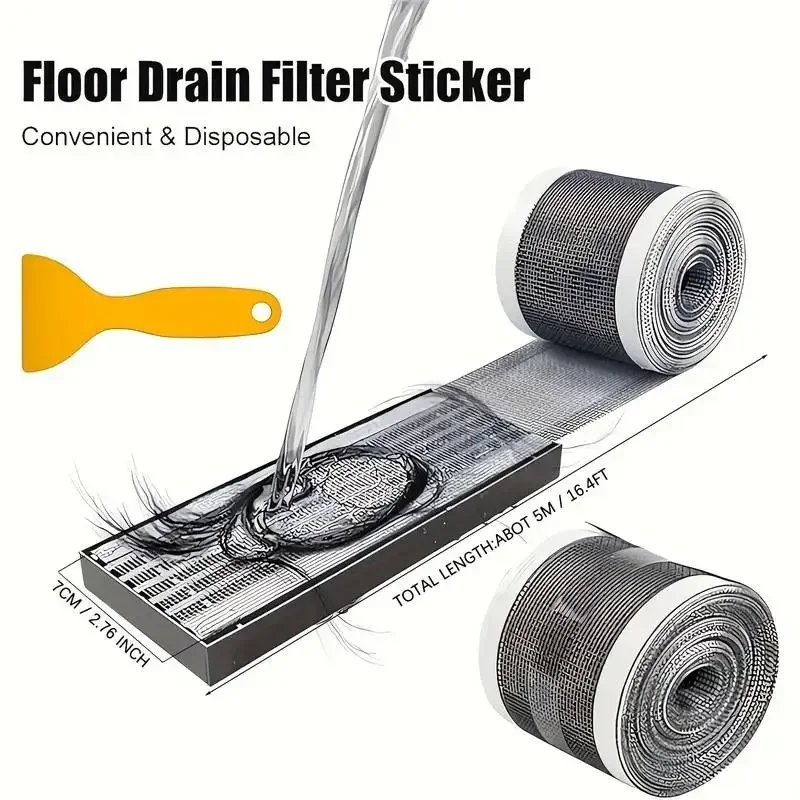 Shower Drain Catcher Floor Drain Sticker Floor Drain Mat Sink Filter Bathroom Accessories 1/3/6/10/20Roll 5M