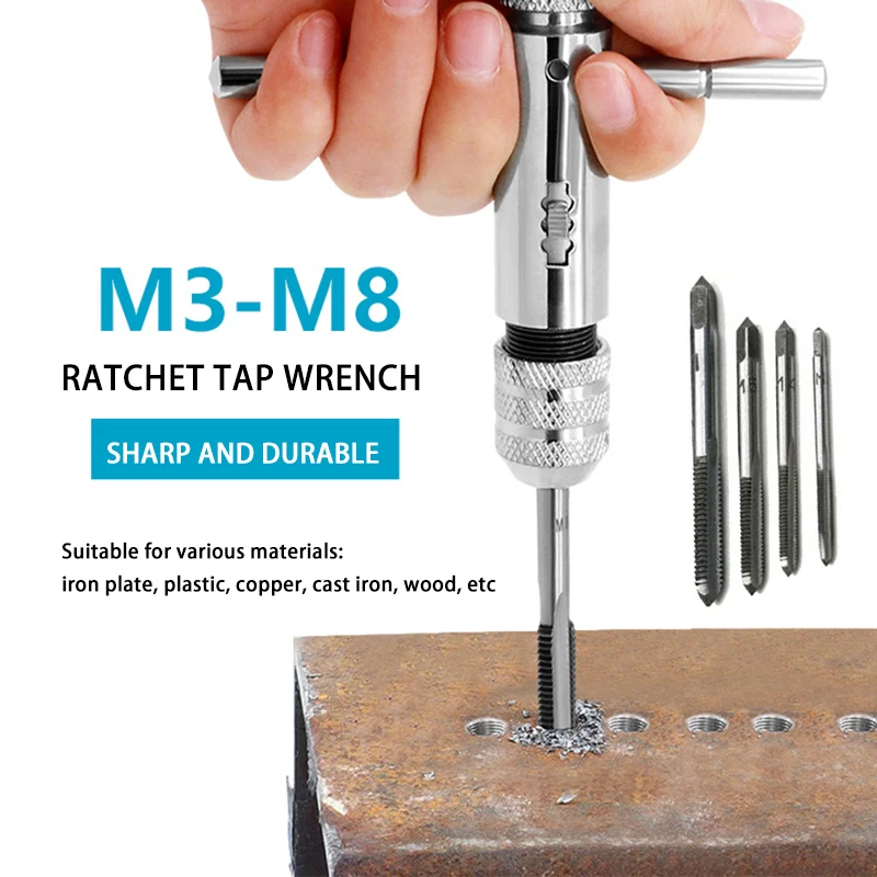 Description Picture 2 of itemAdjustable T-Handle Ratchet Tap Wrench Hand Manual Holder Wrench M3 M4 M5 M6 M8 Metric Machine Screw Thread Plug T-shaped Tool