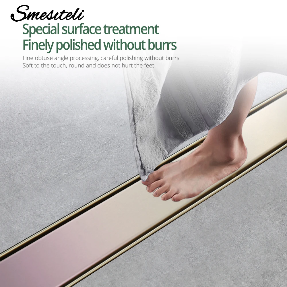 Floor Drain Linear Shower Drain Stainless Steel Tile Insert 60-90CM Deodorize Rustproof Bathroom Accessories Floor Drain