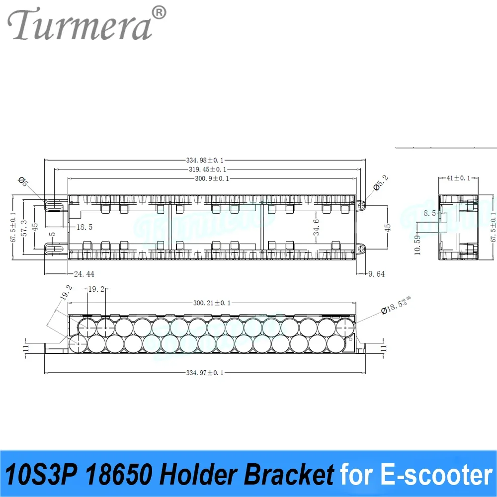 Turmera 36V 18650 Battery Holder with Welding Nickel and 15A BMS Board