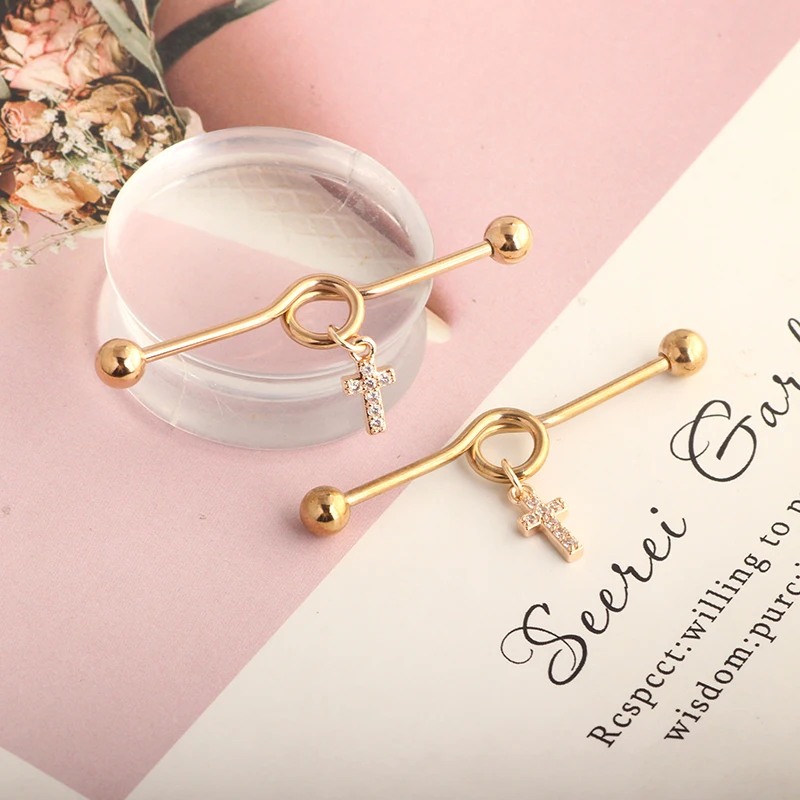 Dangle charm industrial piercing stainless steel 14g industrial earrings barbell set heart moon star cross industrial cartialge