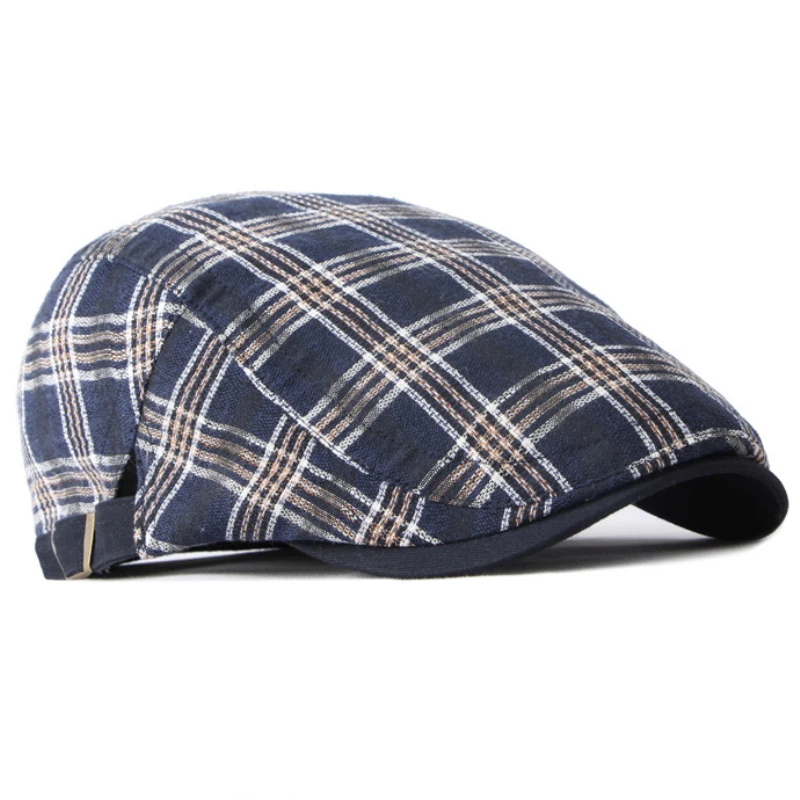 HT4145 Beret Cap Women Spring Summer Hat Vintage Plaid Adjustable   Flat Cap Mlae Female Artist Painter Hat Men Berets