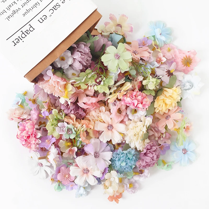 20/50 Stück Mix künstliche Blumen Seide gefälschte Blumen Köpfe für Home Decor Hochzeit Dekoration Braut DIY Handwerk Girlande Geschenk Zubehör
