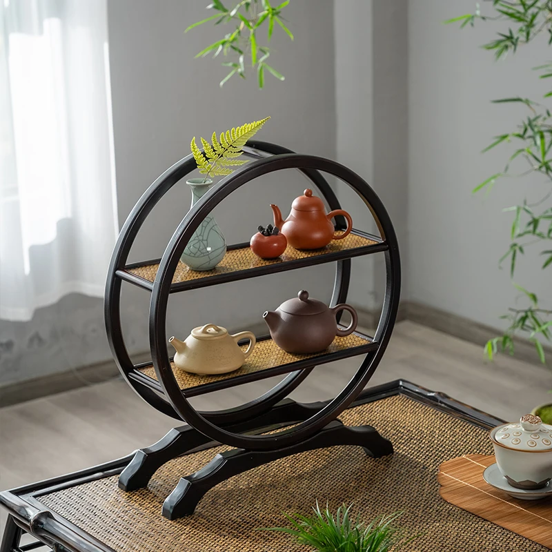 

Multi-layer Bamboo Tea Set Organizer Small Desktop Display Stand Versatile for Various Scenes Ideal Desk Organizer for Tea