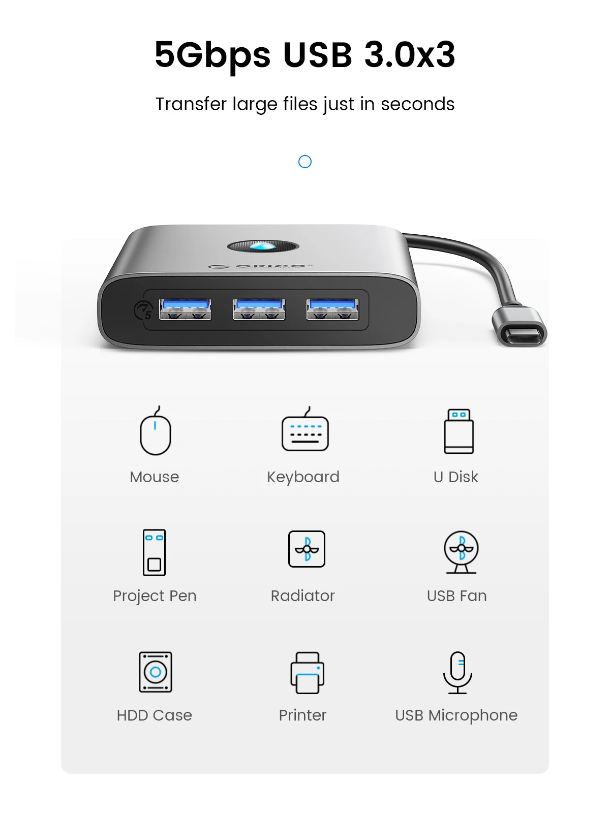Adaptador Hub Orico-usb 3.0 tipo c para 4k60hz Estação de Ancoragem Compatível com Hdmi Rj45 pd Divisor para Macbook Ipad Acessórios para Laptop - Imagem 3