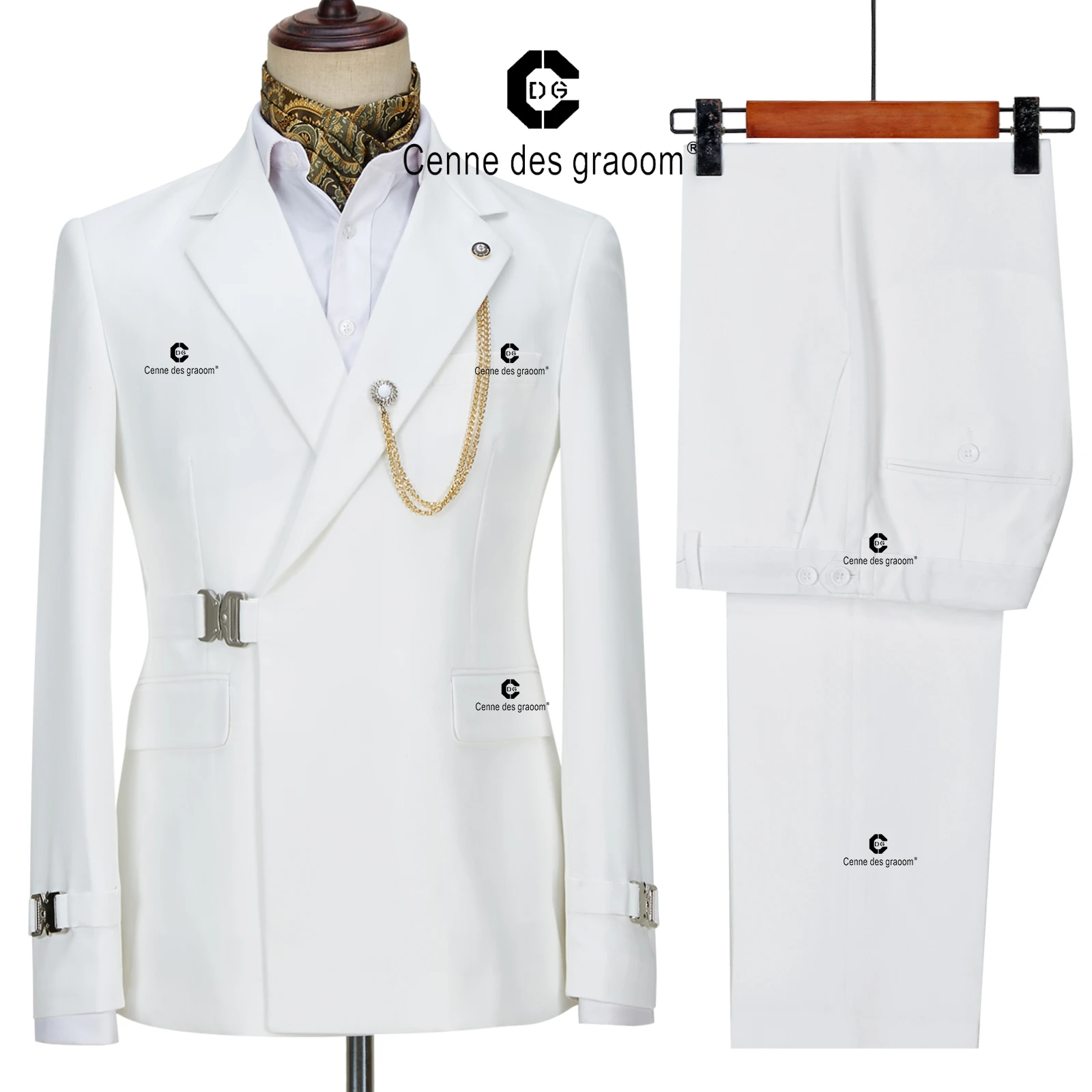 Cenne Des Graoom 2022 Summer New White Blazer Jacket Pants Set Suits