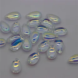 Colorful Waterdrop Glass Beads for Jewelry Making and Crafts - 50PCS Set (White AB)