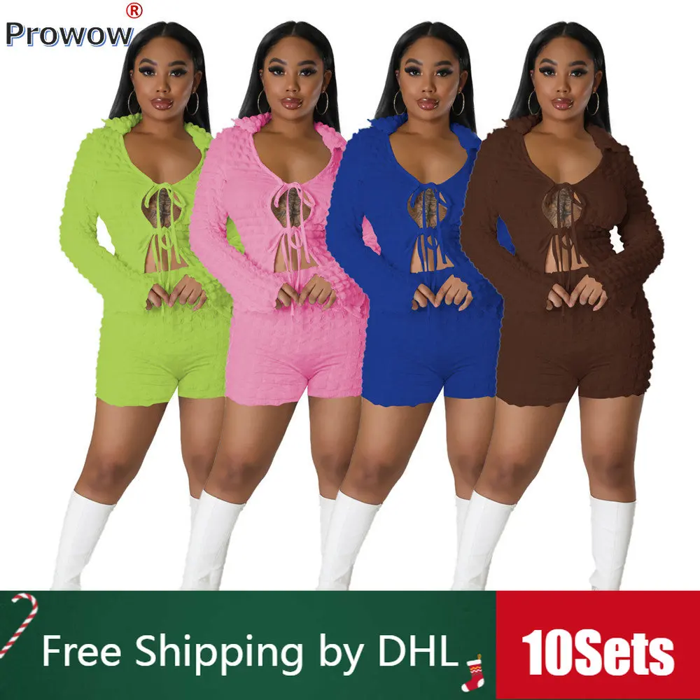 

10 Sets Bulk Short Set Women Casual Elegant Tracksuits 2023 Summer Sexy Lace-up Cardigan Top Daily Outdoor Outfit Wholesale 9255