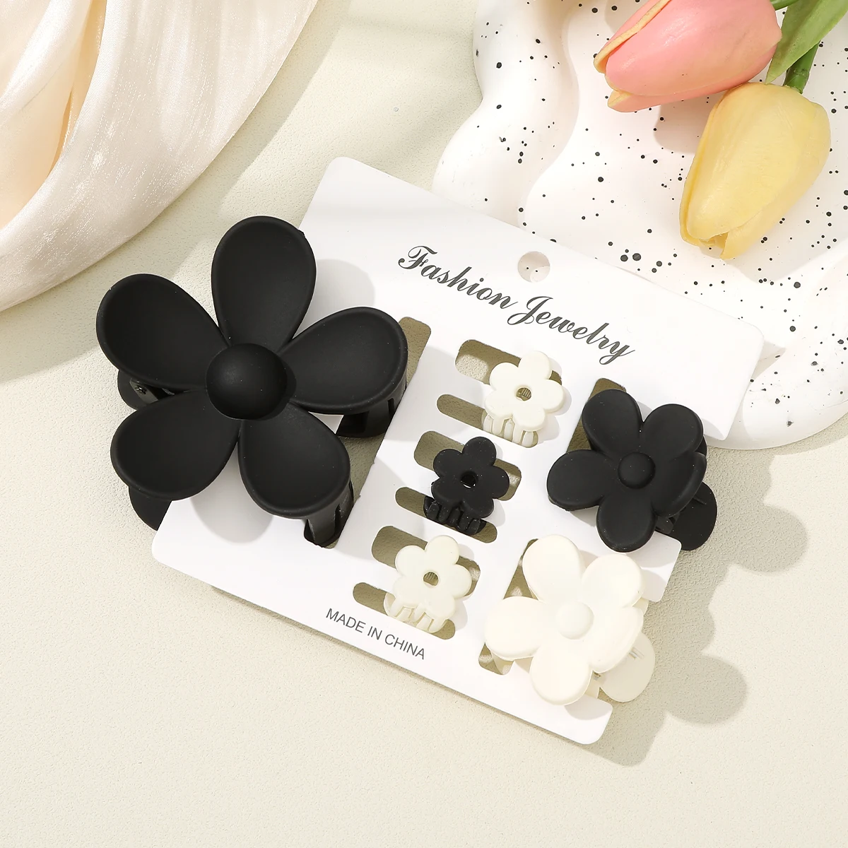 6PCS/set Black Flower Hair Claw Cute Small Size Hairpin Women Styling Hair Clip Fashion Headwear Hair Accessories