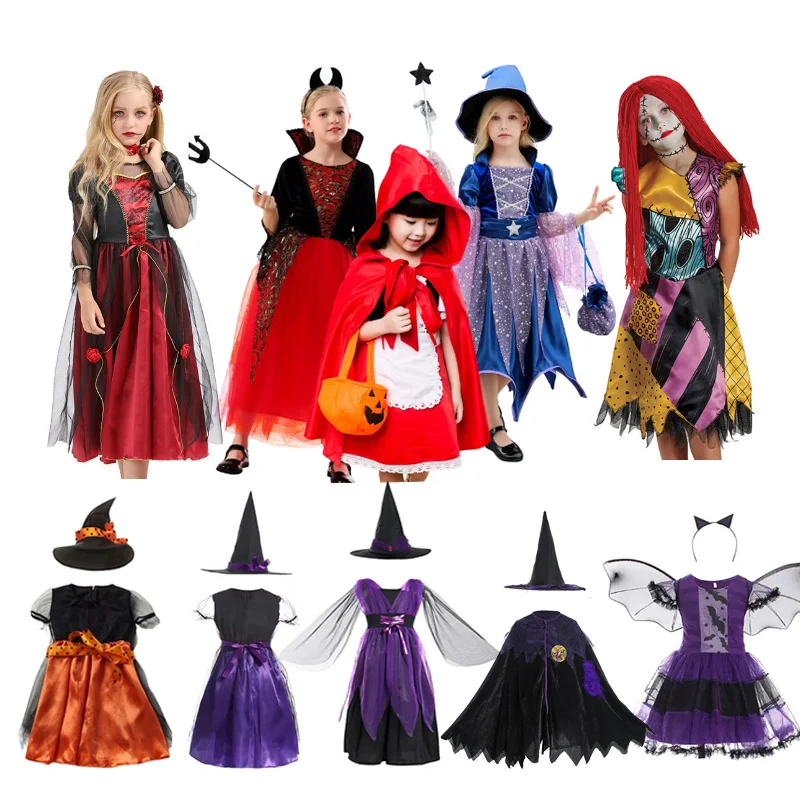 thumbnail image 2 of Disfraz de Halloween para niñas, disfraz de bruja vampiro, Caperucita Roja, disfraz de murciélago, conjunto de vestido de Diablo, 2024, 2 of 5