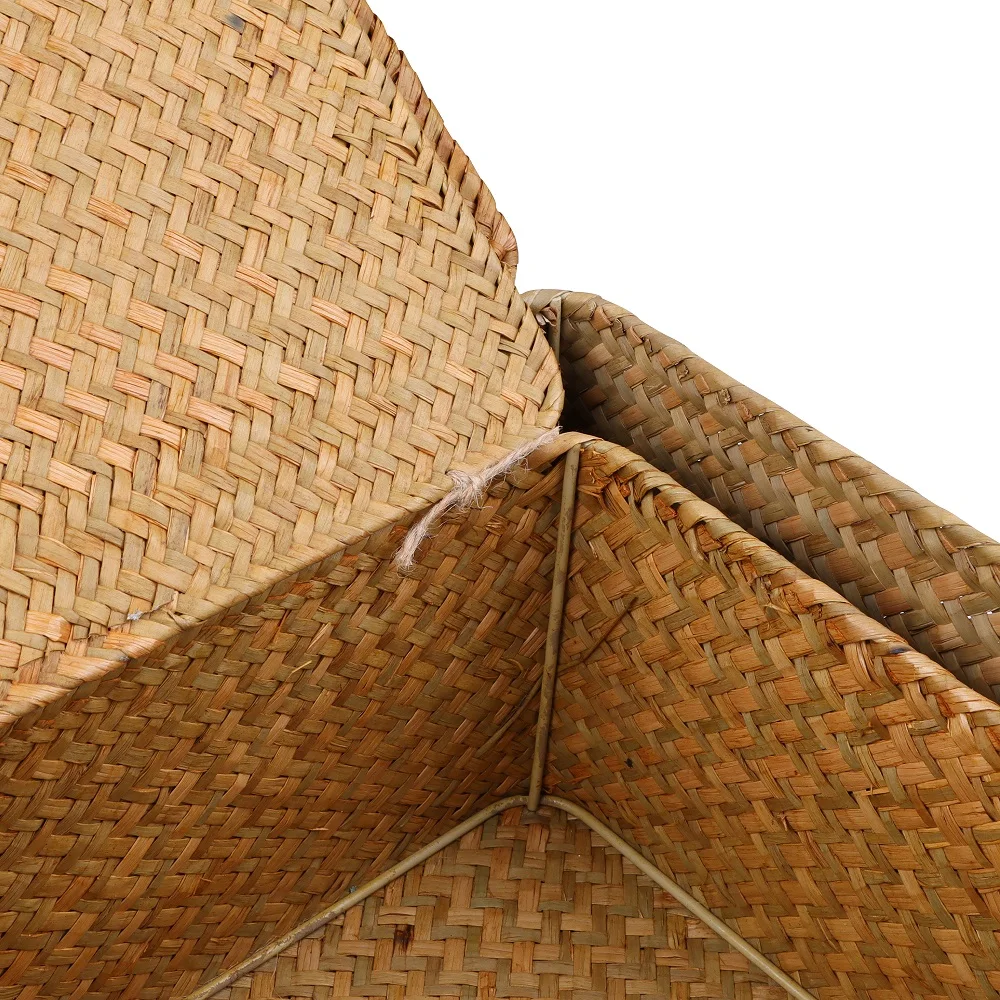 Handmade 4Pcs Set storage basket with lid rectangular seaweed rattan fabric cosmetics multi-purpose container natural box 5