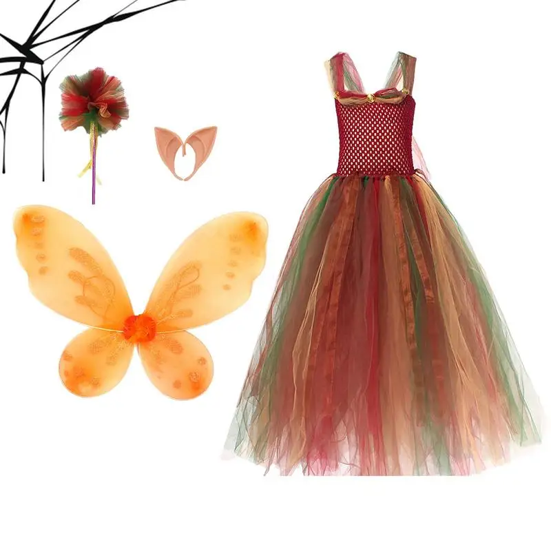 

Princess Fairy Dress Kids Charming Elf Fairy Costume 4pcs Fairy Princess Dress For Girls With Wings Fairy Stick Ear Set Birthday