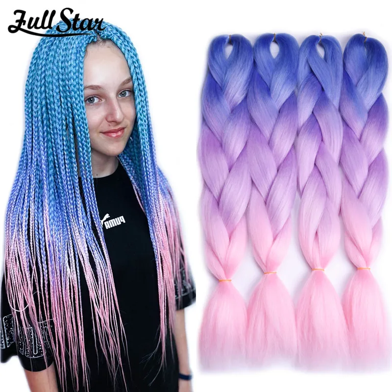 

Full Star Synthetic Jumbo Braiding Hair Extension 24 Inch Heat Resistant Fiber In Bulk Ombre Synthetic Jumbo Braids Hair 100 g