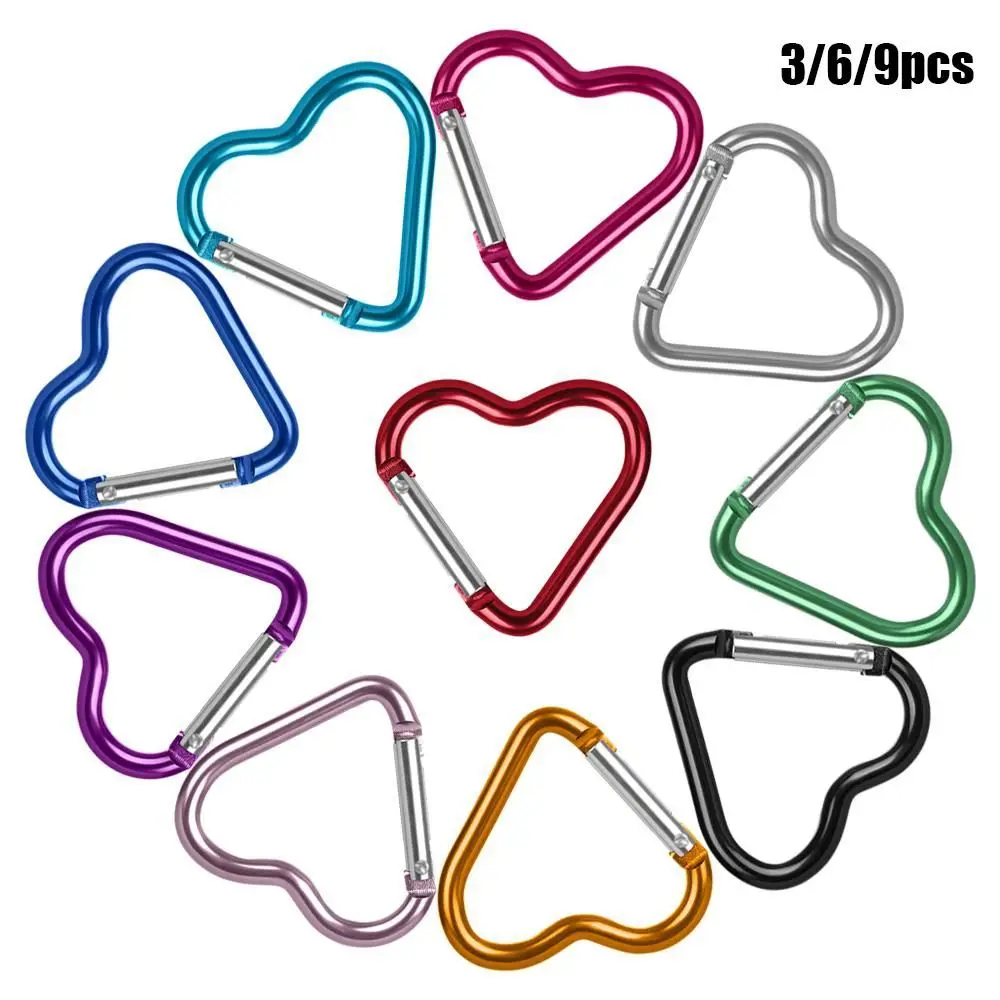 

3/6/9pcs Travel Kit Outdoor Camping Tool Climbing Accessories Aluminum Carabiner Keyring Hook Keychain Clip Heart-shaped Buckles