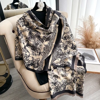 2025 NEW Brand Women Two-Sided Print Scarf Imitation Cashmere Soft Warm Pashmina Shawl Winter Coldproof Windproof Blanket Scarf
