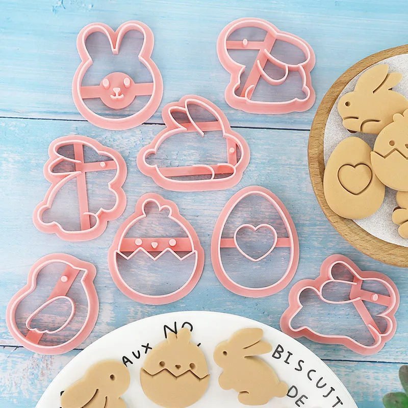 Cookie cutter 8Pcs Cartoon Easter Bunny Cookie Mould Rabbit Chick Eggs Animal Pattern Biscuit Cutter Cake Decorating Baking Molds