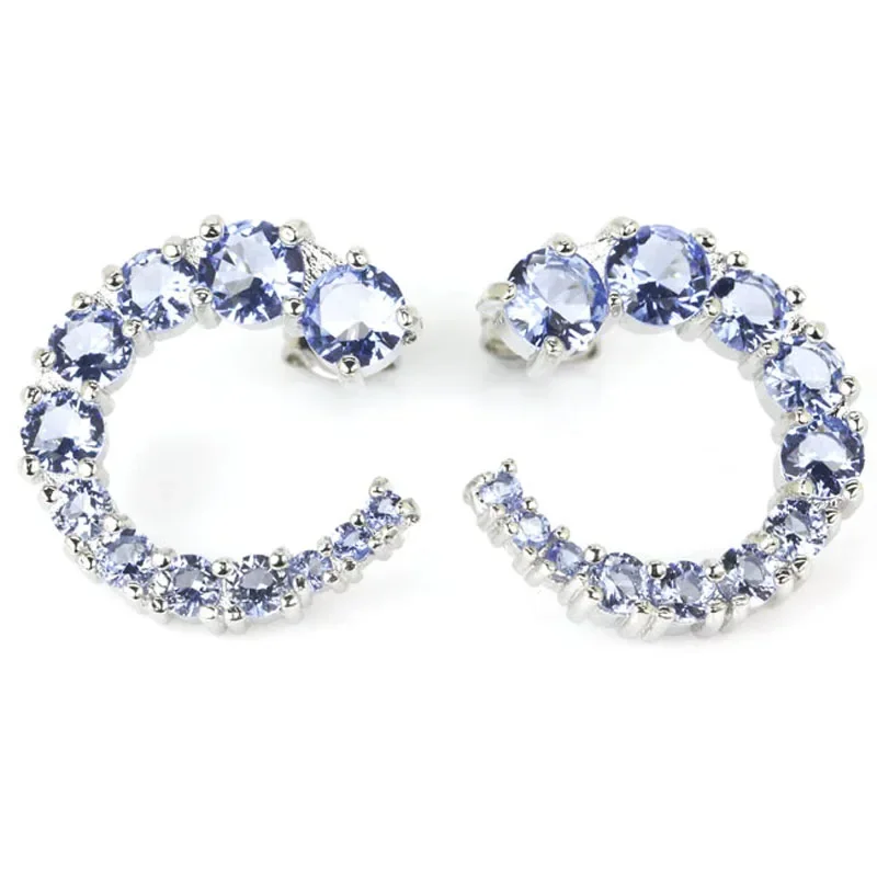 3.5g 925 SOLID STERLING SILVER Stund Earrings Moon Shape Unheated Green Peridot Citrine Tanzanite For Girls Daily Wear