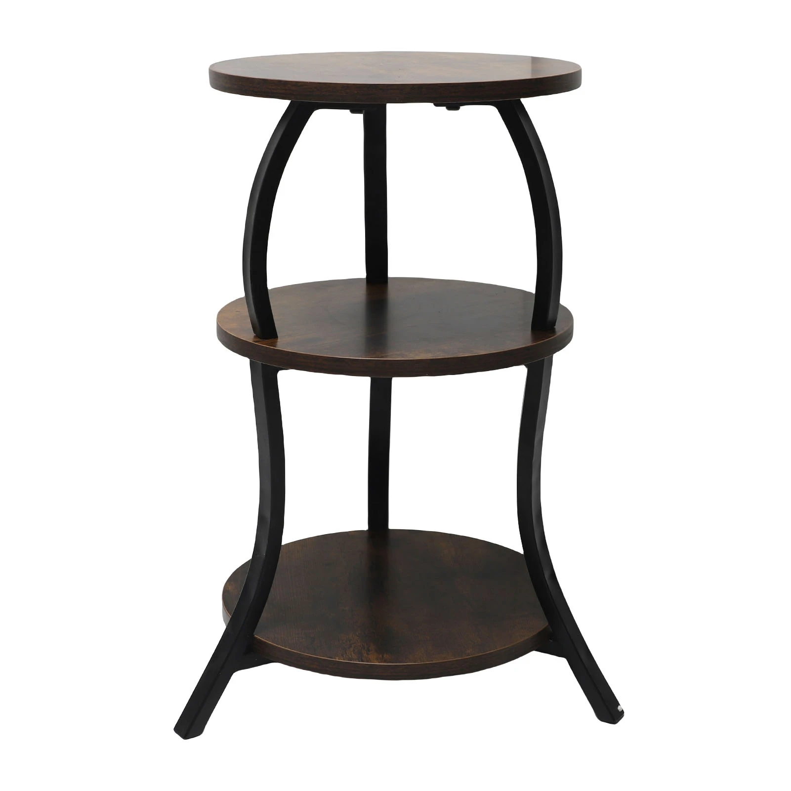 Round End Table Side Table 3 Tier MDF Metal Frame Rustic Accent Table Nightstand for Living Room Bedroom Couch 3 Tier End Table