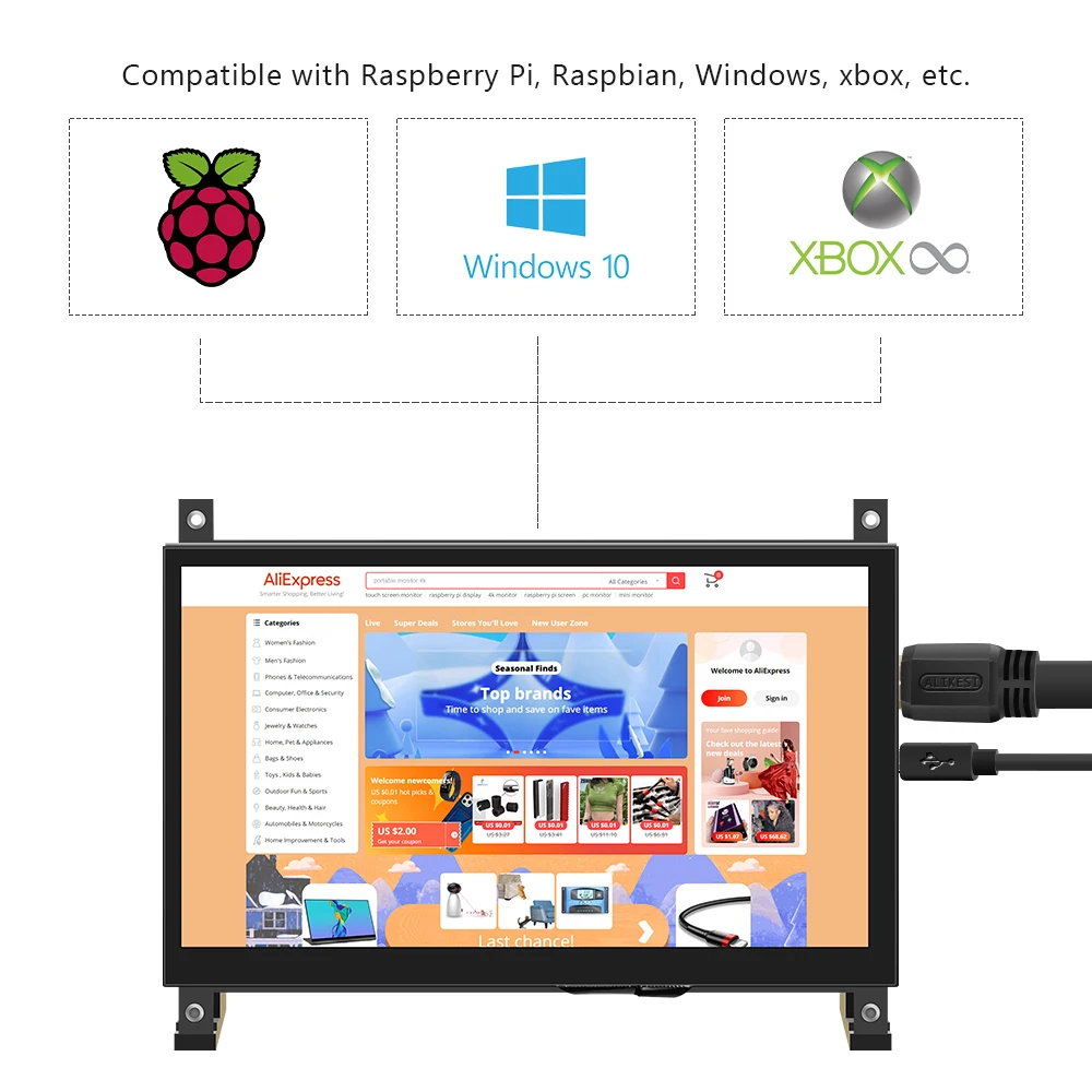 JLT7008 7 ġ TFT LCD ÷,   5  1024*600 ġ ũ, ޴ Ʈ, PC  ȭ鿡 