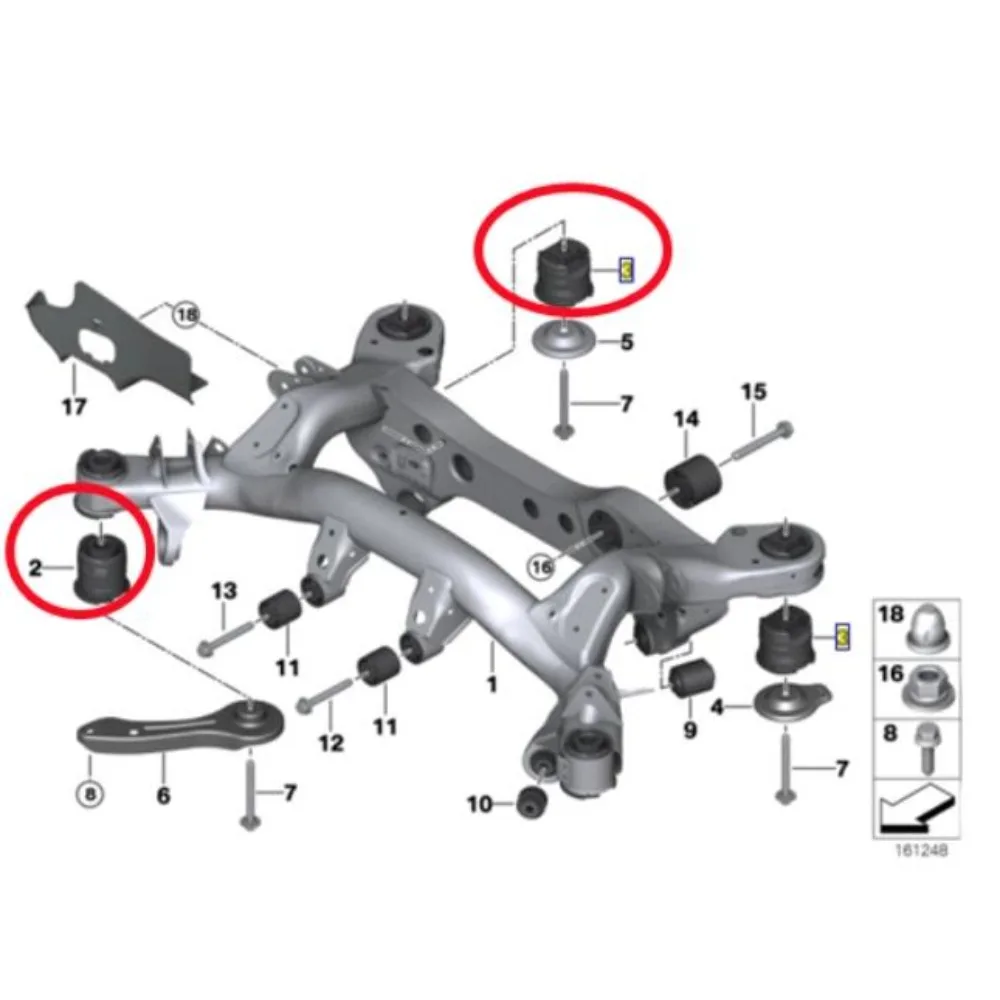 BMW E90 E92 E93 318 320i 325 330 335i 33316758259 33316758260 자동차 리어 액슬 프레임 마운트 고무 부싱 쿠션 슬리브