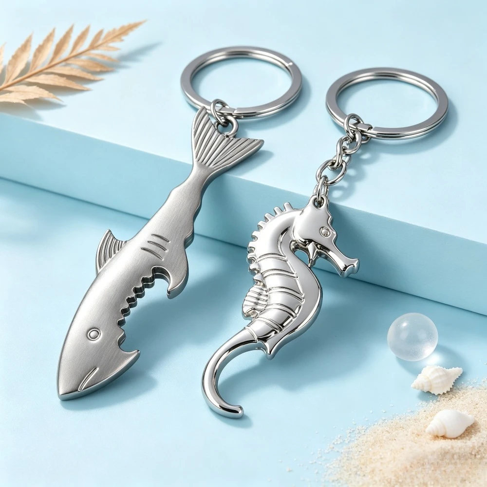 Kreativer Simulierter Metall-Seepferdchen-Schlüsselanhänger Modischer Hai-förmiger Flaschenöffner Kleine und Tragbare Accessoires Anhänger Geschenke