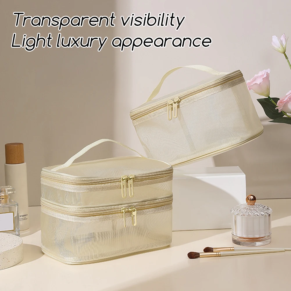 Double Layer Mesh Makeup Organizer Female Toiletry Bag Make Up Case Storage Pouch, Cosmetic Bag, Organizer Bag for Travel Zip