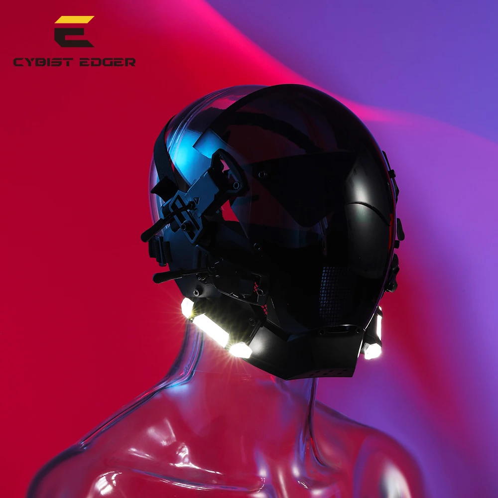 Máscara Casco Cyberpunk Con Luces Redondas Wing Braid Glow T | Meses Máscara Casco Cyberpunk Con Luces Redondas Wing Braid Glow T | Meses