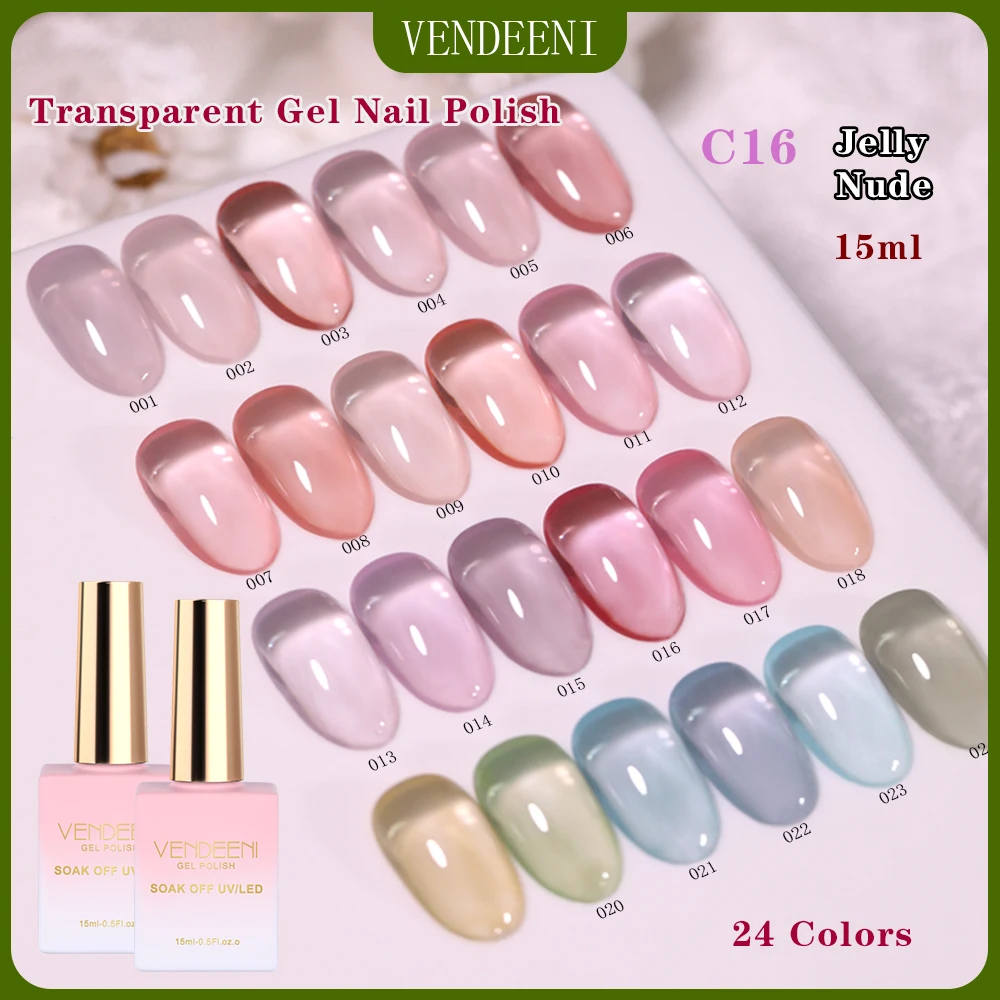 Vendeeni 24 Colori Gel Trasparente Smalto Per Unghie Vernice Unghie Ibride Per Nail Art Soak Off Uv Led Jelly Nude Skin Gel Smalto Per Unghie