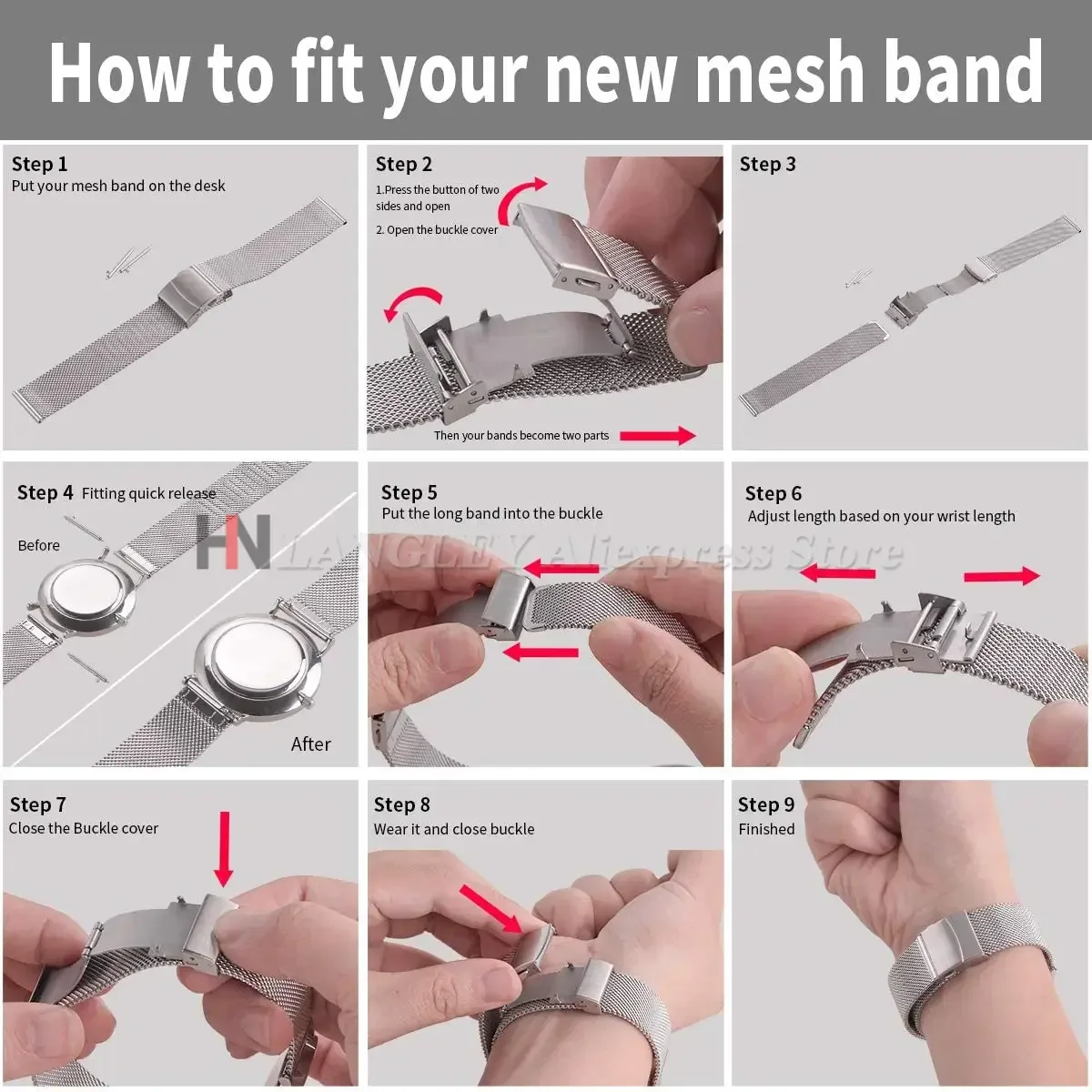 Elegant Stainless Steel Milanese Loop Mesh Watch Strap with Quick Release - Various Sizes Available
