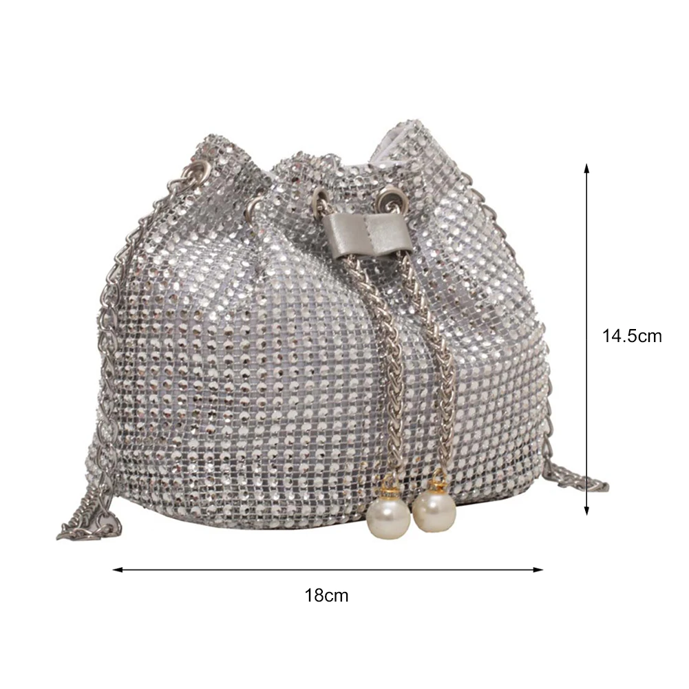 Fashion Evening Bag for Women Shiny Crossbody Bag Bling Rhinestone Bucket Shoulder Messenger Bags Ladies Glitter Handbag Purse