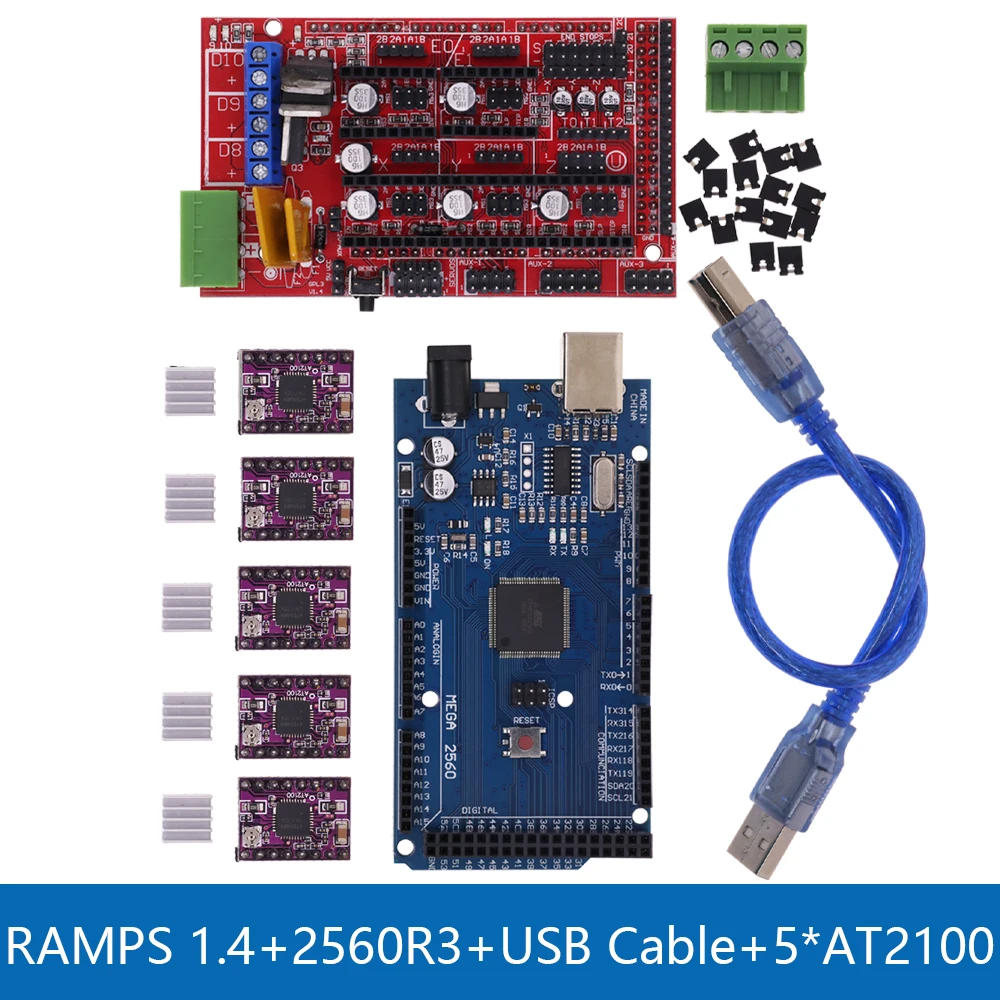 3D Printer Mega 2560 R3 + RAMPS 1.4 control panel + 5pcs A4988 or DRV8825 / AT2100 Stepper Motor Drive for arduino kit