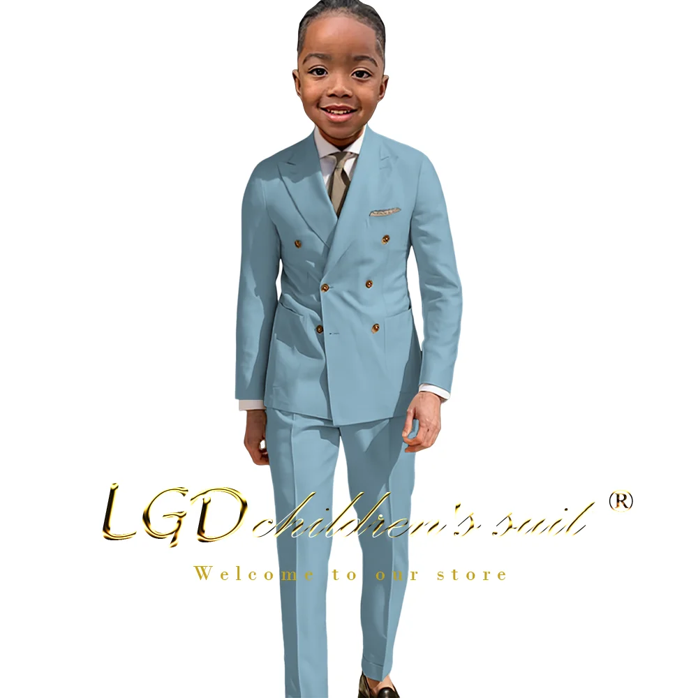 Boys Formal Suit 2 Piece Double Breasted Jacket and Pants For Wedding Party Vacation Casual