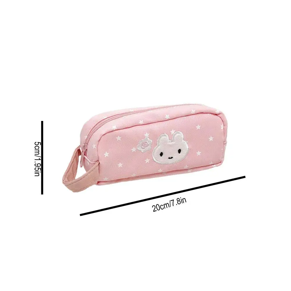 Plush Pink Cartoon Rabbit Star Pencil Case with Zipper – Large Capacity Stationery Bag