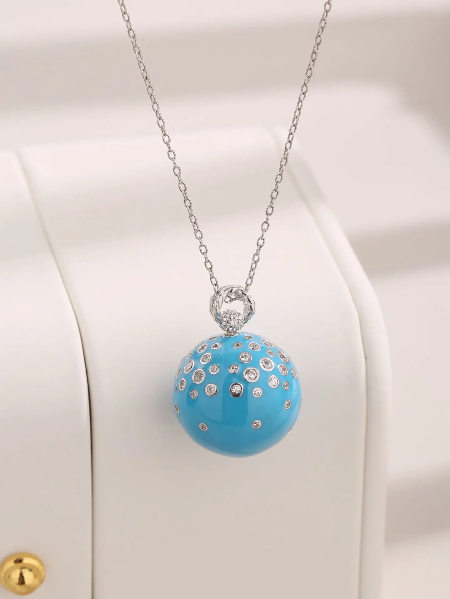 

"Blue Ball" Pendant Made of Sterling 925 Silver Micro Inlaid with Shining Zircon with Trendy Delicate Style