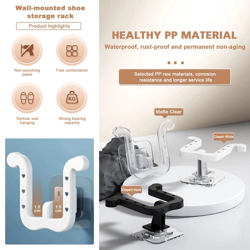 2Pcs Slipper Hooks Bathroom Wall Mounted Punch-Free Slipper Racks Self-Adhesive Storage Rack for Slipper Shoes Hanger Holder 3