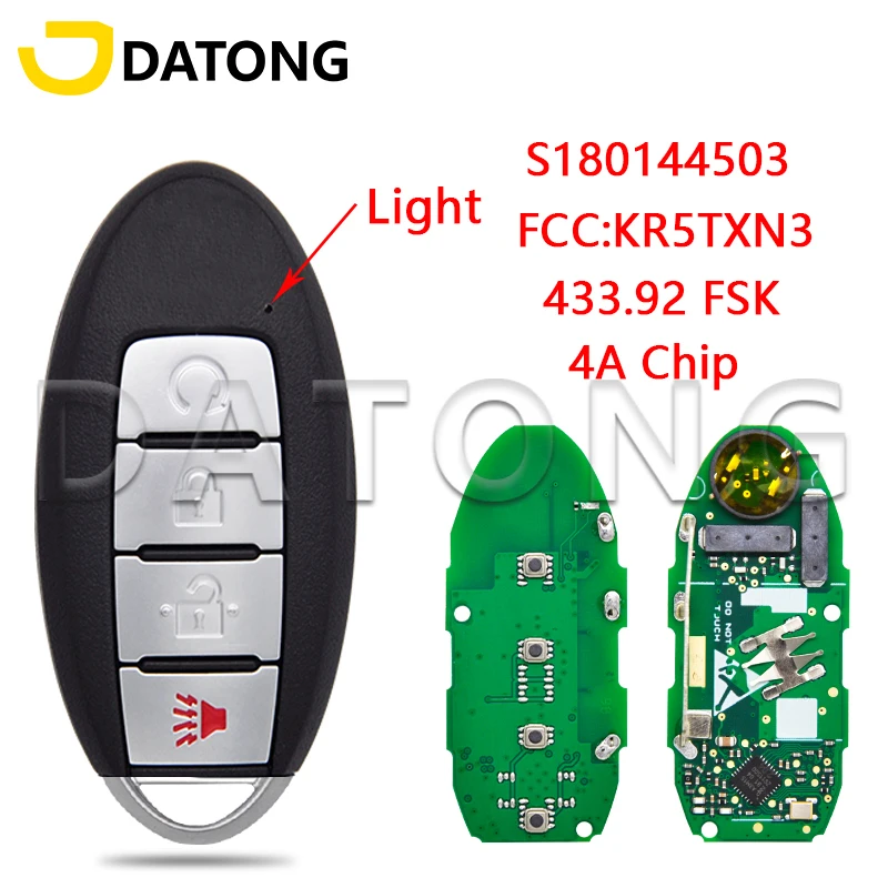 

Datong World Car Remote Key For Nisan Kicks Rogue Altima 2018 2019 2020 2021 KR5TXN3 S180144503 4A Chip 433FSK Replacement Card