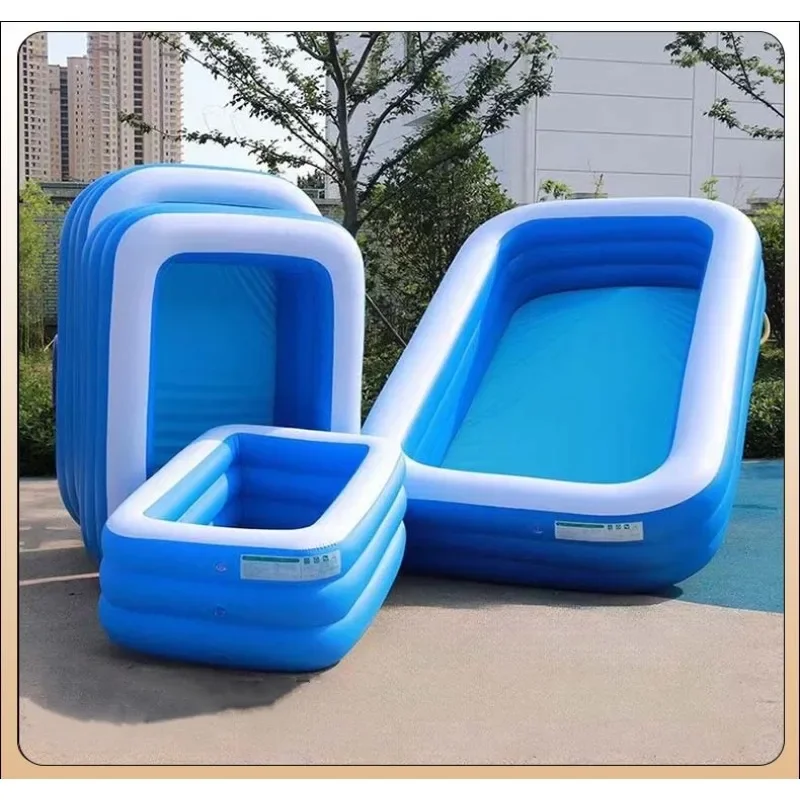 Goture 2.1M 2.6M 3.05M Outdoor Portable Inflatable Swimming Pool for Kids Adlut Family Size Thickened with Air Pump Tool