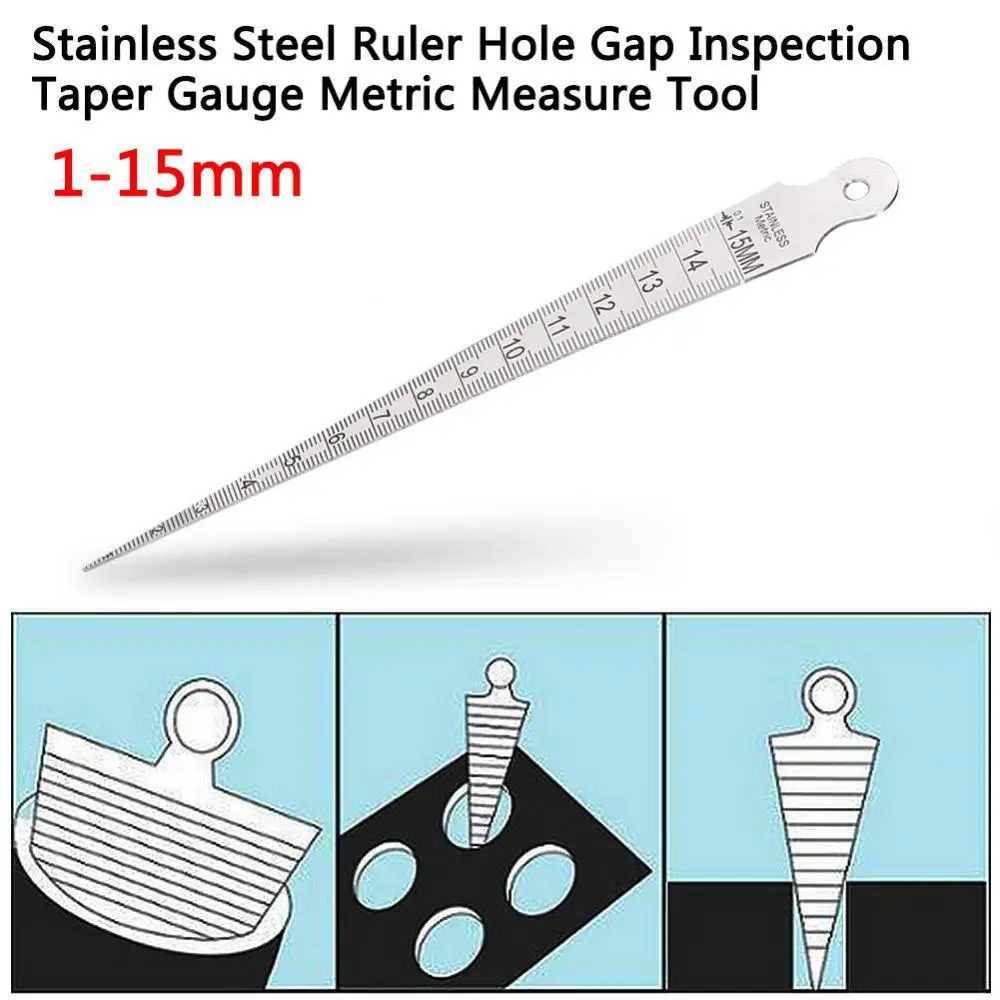 1-15mm Stainless Steel Wedge Feeler Ruler Gap Hole Taper Gauge Metric Inspection Taper Gauge Metric Imperial Measure Tool