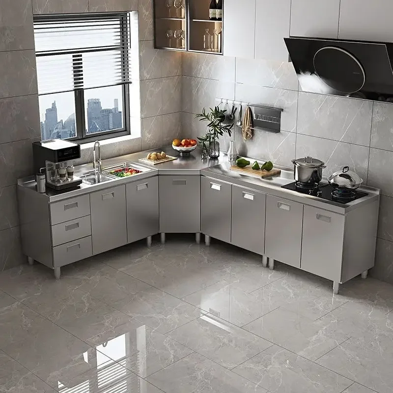 304 Stainless Steel Sideboard Kitchen Multi-door Cabinet Cupboard Dining Room Locke Kitchen Storage Adjustable Shelf Cabinet