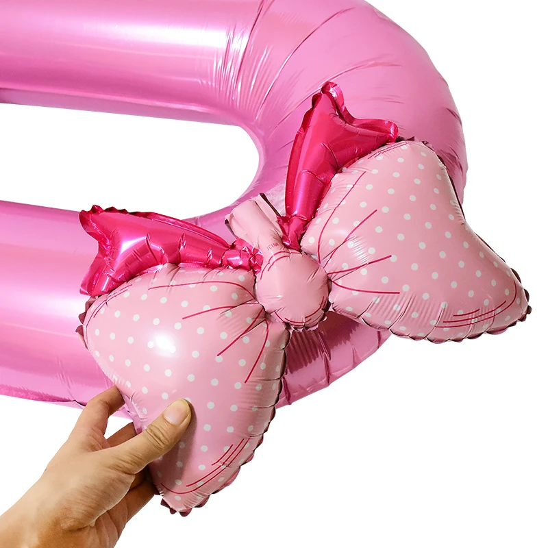 1Pc 40inch Number Foil Balloon Bow 1 2 3 4 5 6 7 8 9 Kid Boys Girls Birthday Party Baby Shower Decorations