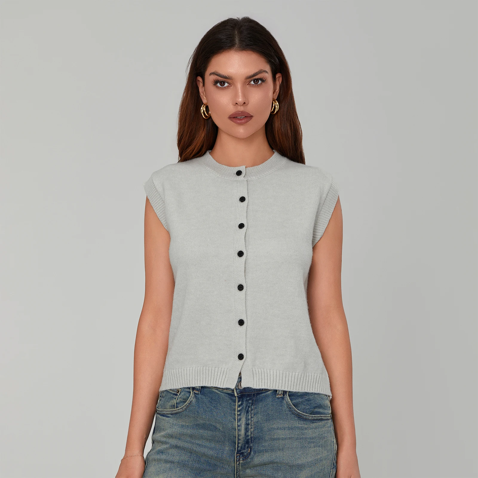 

Майка женская трикотажная без рукавов, базовый жилет на пуговицах, повседневная одежда свободного покроя, уличная одежда на лето