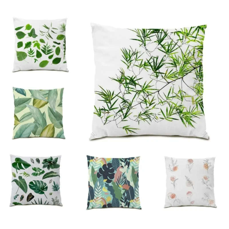 

Double Sides Green Plant Pillow Cover Home Decor Cushion Cover 45x45cm Pillowcase for Sofa Tropical Palm Tree Monstera F1275