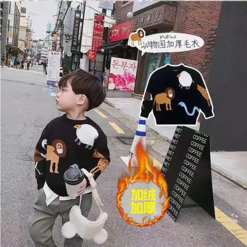 

2022 New Children's Clothing Boys' Autumn and Winter Pullover Sweater Cartoon Bottoming Shirt Children's Fleece-Lined Thickened