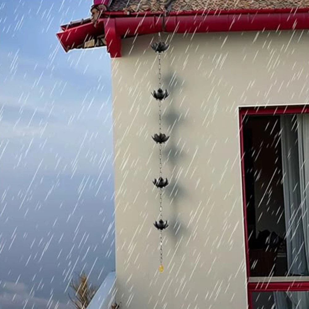 1.2 Meters Lotus Rain Chains For Gutters Decorative Rain Water Catcher Chime Functional Decoration Gutter Rainwater Diverter ﻿