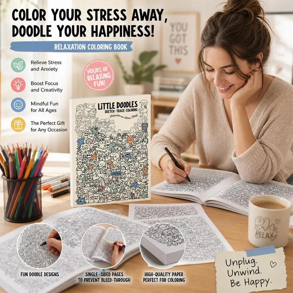 Libro da Colorare e Disegnare con Cartoni Animati, Quaderno Anti-Stress con Disegni da Tracciare, Libro Artistico Multiuso per Attività Creative - immagine 4