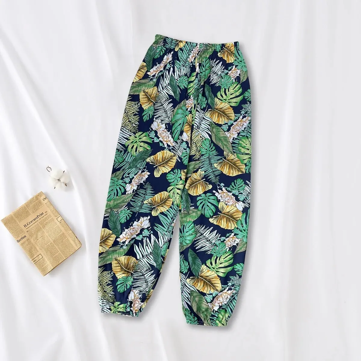 Women Casual Loose Cozy Pants Elastic Pants Feet Harem Sweatpants Summer Beach Elastic Waistband