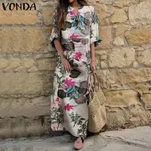 VONDA – Robe longue à fleurs style bohémien pour femmes, imprimé Floral, décontracté, soirée, plage, manches longues, fendue sur le côté, été, 2022 