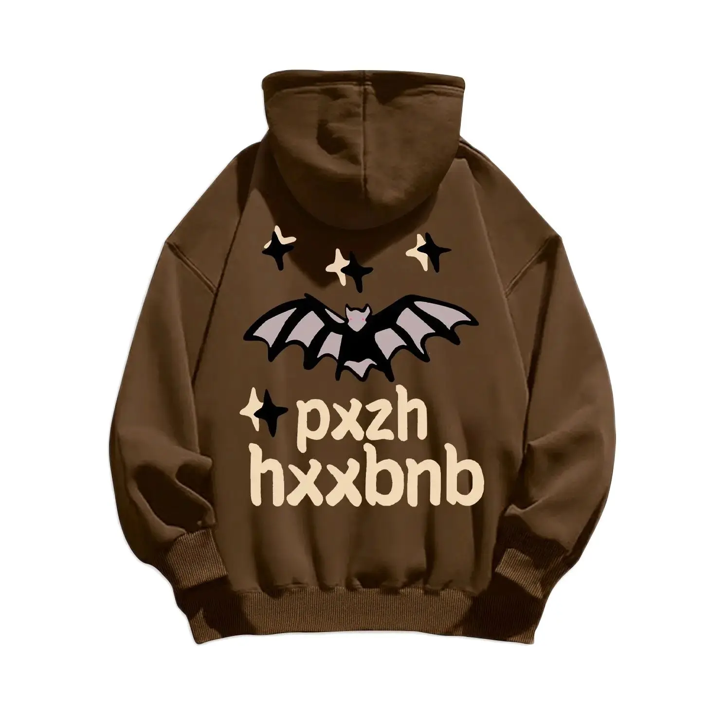 Retro Bat Letter Brown Foam Hooded Sweater Goth Fashion Men Women Clothing Autumn Streetwear High Street Harajuku Y2k Oversize high quality foam cotton street american sweatshirt hoodie lounge set clothes for men harajuku streetwearpure 2023 autumn new