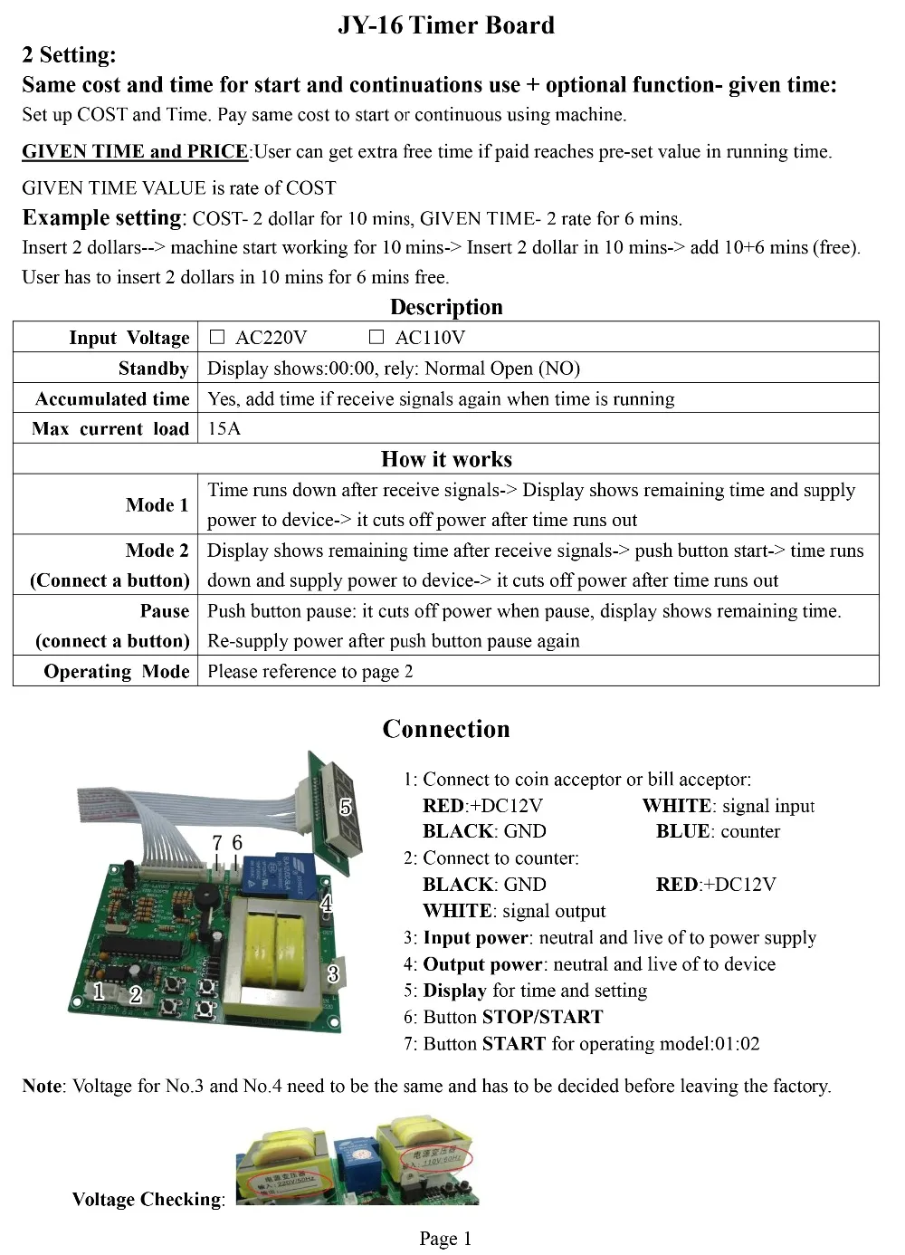 Description Picture 3 of itemCustomize 110V/220V JY-16 Coin operated timer control Board with Programmable multi coin acceptors for Arcade game machines