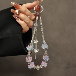 Colorful Beaded Flower Wristlet Phone Charm (Purple)